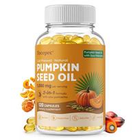 Tecepec moliūgų sėklų aliejaus kapsulės 1000 mg, 2-in-1 formulė su sabal palmėmis, be sojos, be glitimo, be pieno produktų, be GMO, 120 kapsulių orange