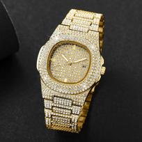 Full Sky Star Waterdrop Quartz Watch with Full Diamond Band for Men and Women, Light Luxury Steel Strap Watch beige