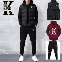 Vyriški laisvalaikio komplektai Liemenė + gobtuvai + kelnės 3 dalių sportinis kostiumas vyriškas sportinės aprangos rinkinys 3XL black