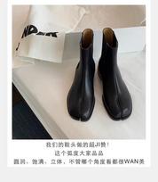 Cowhide version! Fashion versatile new British leather pig's trotters split-toe thick heel Chelsea short boots women's Martin boots 40 gray