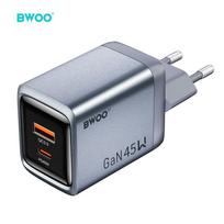 Pilkas sieninis įkroviklis BWOO BO-CDA240 su PPS, 1 x USB-A, 1 x USB-C, 3 A, PD 45 W ir QC 18 W