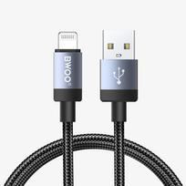 Juodas pintas greitojo įkrovimo laidas BWOO BO-X401L, USB-A–Lightning, 1 m, 3 A