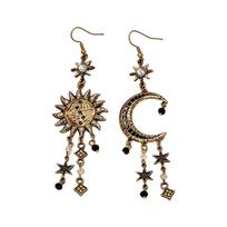 Fashionable Oversized Sun Moon Star Drop Earrings With Long Tassels Handmade Ear Accessories For Women Girls beige