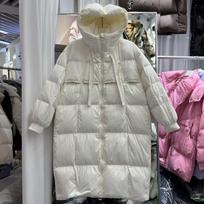 Korean Version Thickened Down Jacket Women's 2024 Winter Medium and Long Over-the-knee White Duck Down Fashionable Loose Hooded Loose Coat S gray