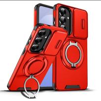 Šarvuotas Smūgiams Atsparus Magnetinis Žiedas Stovas Laikiklis Telefono Dėklas Skirtas Samsung Galaxy S26Edge S26 Ultra Plus Kameros Atlenkiamas Apsauginis Dangtelis For Galaxy S26 Ultra raudona