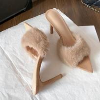 Autumn/winter Style Fashionable, Versatile, Warm, Fairy-like Fluffy One-strap Sandals With Pointed Toes And Stiletto Heels. 41 ruda
