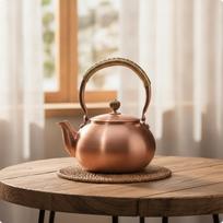 Copper Teapot Handcrafted with Insulated Handle Traditional Kettle 1200ML Hammered No 1200ML beige