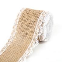 Džiuto audinio rulonas su baltomis nėriniais, amatai namų dekoravimui, pakuotėms 2 m/rulonas 20# beige