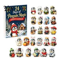 Winter Home Decor Accessories Guinea Pig Advent Calendar, 24Pcs Acrylic 2D Ornament Set with Cute Penguin Collectible Figures Christmas Outfits, Tree Penguin gray