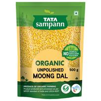 Tata Sampann Organic Unpolished Moong Dal 500g, High Protein Dietary Fiber Lentils For Healthy Recipes yellow