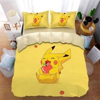 3D Printed Pokémon Bedding Set Pikachu Duvet Cover Anime Quilt Duvet Pillowcase for Children and Girls Boys Teenagers Adults AU Single(140*210cm)3pcs