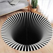 3D Vortex Illusion Rug Non-Slip Round Carpet Short Plush Living Room Trap Swirl Area Rug Diameter 60cm(23in) gray