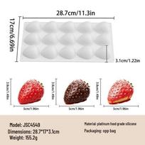 Strawberry 15-Cavity Silicone Cake Mold, Food-Grade, Easy-Release for French Mousse and Pudding white