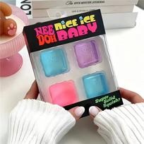 Needoh Nice Ice Cube Fidget Models Slow Rebound Squishy Models Stress Reliever Petite 4 Pack Set Anxiety Focus Sensory Cube Souvenirs Novel blue