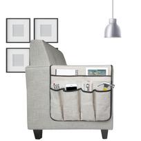 Cotton Linen Sofa Armrest Organizer: Remote Control & Phone Storage Bag with Cover smėlis