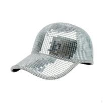 Disco Ball Hat Handmade Mirror Reflective Cap for Artists, Singers, Stage Performances, gray