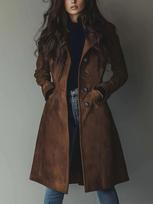 2024 Euro-American Suede Velvet Lace-up Casual Coat L tamsiai ruda spalva