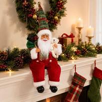 40cm Christmas Santa Doll Seated Window Display Decor Santa Claus Ornament Dangling Legs Mantel Shelf Decor Christmas Home Decor