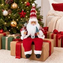40cm Christmas Santa Doll Seated Window Display Decor Santa Claus Ornament Dangling Legs Mantel Shelf Decor Christmas Home Decor