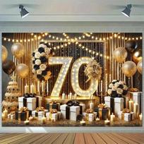 2D plane, 1 large birthday backdrop for 70th birthday, with illuminated number 70 in the center decoration - yzb 59×39inch/150*100cm brown