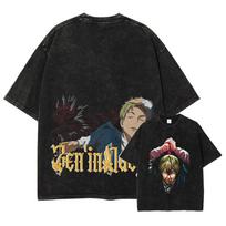 Zenin Naoya marškinėliai Vintage skalauti Anime Jujutsu Kaisen marškinėliai Oversized CHOSO trumparankoviai Retro viršūnės T-shirt vyrams 100% medvilnė XL black