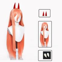 Grandininio pjūklo žmogus Power perukas Cosplay ilgas tipas 2 spalvos plaukai karščiui atsparūs Makimos Power perukai Rekvizitas ragai dantys Anime One Size beige