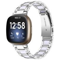 Deimantinis dirželis skirtas Fitbit Versa 4 3 Sense 2 juostų išmaniajam laikrodžiui Priedai Dervos nerūdijančio plieno metalinė apyrankė Fitbit Versa 3 dirželis For Fitbit Versa 4 gray