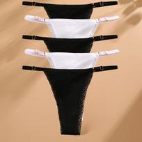 FINETOO 5Vnt./rinkinys Seksualios G-stygelių kelnaitės Medvilniniai moteriški apatiniai Reguliuojamu juosmeniu Mergaitei Moteriški kelnaitės Bikini Moteriški stringai apatinis trikotažas S&Set white
