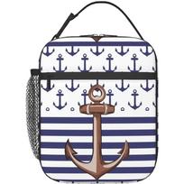 Nautical Marine Themed Anchor Knots Lunch Box Durable Waterproof Insulated Lunch Bag Reusable Portable Cooler Thermal Bento Tote 26x21x11CM smėlis