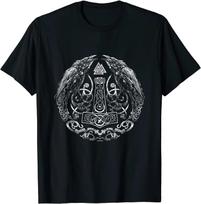 Odins Raven Huginn and Muninn Thor Hammer Norse Myth Runes TShirt 100 Cotton ONeck Summer Short Sleeve Casual Unisexs Tshirt 4XL gray