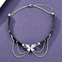 Sweet Cool Babes Choker Butterfly Net Necklace Street Hip Hop Ins Short Leather Necklace Women'S Collar gray