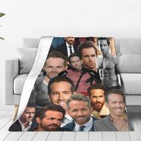 Ryan Reynolds Koliažas Aktorius Antklodė Nuotrauka Gerbėjams Juokinga Pūkuota Juokinga Minkšta Mesti Antklodė Lovai Sofai Tekstilės Dekoras Sofai 75X95CM black