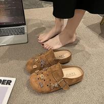 Women Thick Sole Flip Flop Half Slippers Spring Casual Flat Beach Sandals 39 tamsiai ruda spalva