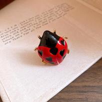 Joyful 7-Spot Ladybug Open Ring: Personalized, Versatile Handmade Jewelry for Women beige