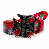 Stylish Hip Hop Belt With Cross Motif 3D Print PU Leather Waistband Men Women Streetwear Fashion Accessory 115cm raudona