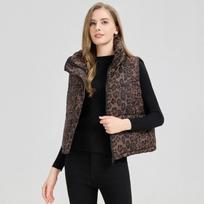 New Winter Vest Short and Fashionable Korean Version Slim Leopard Print Versatile and Fashionable Women's Vest Vest Jacket XXL black