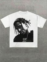Retro ASAP Rocky Kasytės Pilkos Spalvos Portretas Iš Arčiau Spausdinta Grafinė Marškinėliai Laisvalaikio Spausdinimas Patogūs Ir 4XL black
