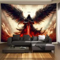 2D Fantasy Dark Knight Angel Tapestry Flaming Halo Party Background 47.2x31.5inch/120*80cm beige