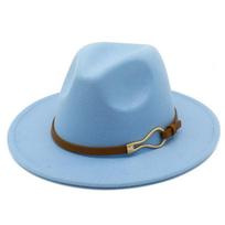 Vilnonė skrybėlė Fedora vyrams ir moterims su plačiu kraštu, apsauganti nuo saulės, kasdieniam lauko dėvėjimui Light Blue gray
