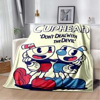 Cuphead & Mugman Flannel Blanket, Soft Throw with  Don't Deal With The Devil  Print, Cozy Bedding for Retro Game Fans 75x90cm gray