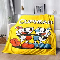 Cuphead & Mugman Flannel Blanket, Soft Throw with  Don't Deal With The Devil  Print, Cozy Bedding for Retro Game Fans 75x90cm yellow