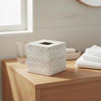 Rotango servetėlių dėžutės užvalkalas Boho stiliaus pintas servetėlių laikiklis Rustic dizaino pintas laikiklis svetainei White Square beige