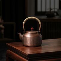 Copper Tea Kettle RoundBodied CurvedSpout Teapot for Hosts, Kitchen 1.4L Hammered 1.4L black