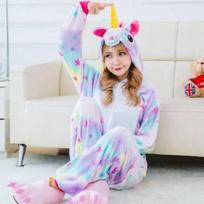 Cozy Flannel Cartoon Animal Onesie Pajamas For Couples And Home Use Star Unicorn,L gray