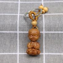 Handmade Buddhism Bag Pendant Engraving Monk Buddha Keychain Keyfob Car Accessories Key Ring D brown