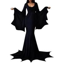 Gothic Witch Costume Dress Halloween Party Long Sleeve High Waist Knit Maxi Black Medium juoda