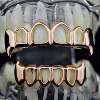 HIPHOP Hollow Out Fangs Grillz Gold Plated Teeth Caps Rapper Punk Mouth Jewelry Stage Cosplay Accessory rožinio aukso spalvos