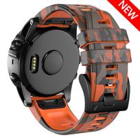 Keičiama 22 mm 26 mm Quickfit kamufliažinė silikoninė apyrankė skirta Garmin Epix Gen 2 Fenix ​​7X 7 6X 6 Pro 5 5X Plus apyrankių dirželiai QuickFit 22mm Width oranžinė/juoda
