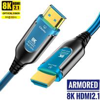 Armored Fiber Optic HDMI 2.1 Cable 48Gbps Ultra High Speed, Supports 8K@60Hz/120Hz, Dynamic HDR, eARC & HDCP, Ideal for HDTV and TV Box 15M