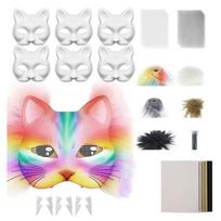 29/42Pieces White Cats Face Mask Unpainted Masquerades Mask for Halloween Includes Furry Trim Eye Mesh Felted Cloth white